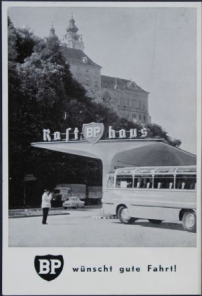 BP Gasstation Motor In Melk "BP wuenscht gute Fahrt" 1953 original Postcard (1031)